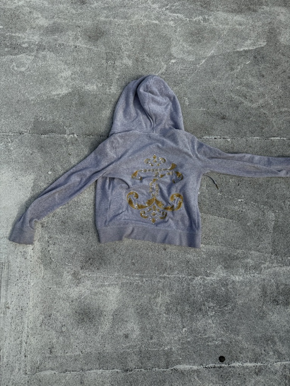 Juicy Couture Grey Velour Hoodie with Gold Embellished Back